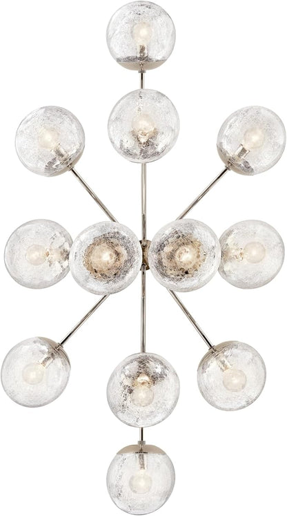 KICHLER Silvarious 12-Light Linear Convertible Chandelier, Soft Modern Light with Clear Crackled Glass in Polished Nickel, for Dining Room or Living Room (17.75" x 26.75" x 48"), 52703PN
