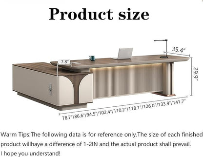 Modern L Shaped Desk, 86.6 inch Large Desk with Storage, Executive Desks for Home Office No Installation Required with Drawers and Lockable