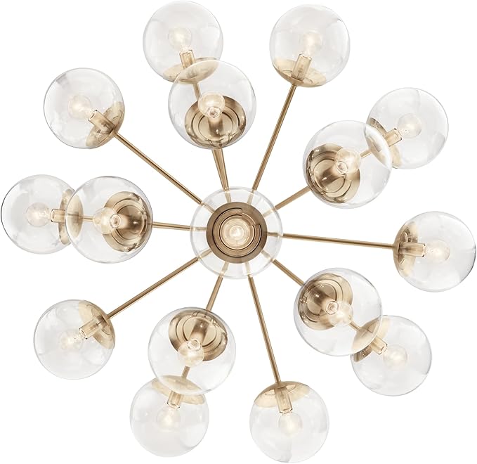 KICHLER Silvarious 16-Light Convertible Chandelier, Soft Modern Light with Clear Glass in Champagne Bronze, for Dining Room, Living Room or Foyer (26" x 38"), 52702CPZCLR