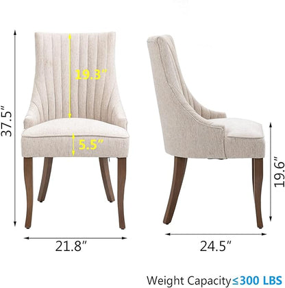 mikibama Linen Dining Chairs Set of 6 Channel Tufted Kitchen Dinner Chair Comfy Fabric Upholstered Accent Chair for Dining Room with Solid Wood Legs (Beige 6pc)
