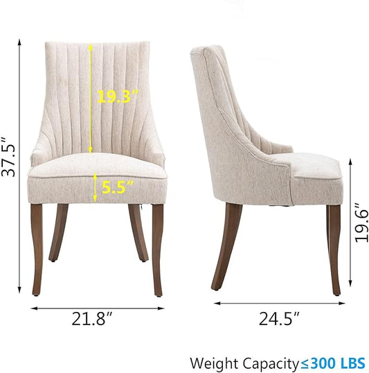 mikibama Linen Dining Chairs Set of 6 Channel Tufted Kitchen Dinner Chair Comfy Fabric Upholstered Accent Chair for Dining Room with Solid Wood Legs (Beige 6pc)