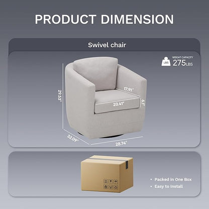 COLAMY Swivel Accent Chair, Round Upholstered Swivel Barrel Armchair Metal Base Fabric Chair Modern No Assembly Sofa Chair for Living Room Bedroom Reading Apartment Nursery, Beige(2pc)