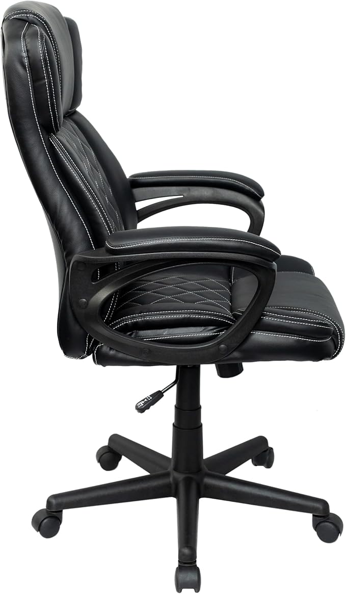Techni Mobili Ergonomic Executive Office Chair, High Back, Adjustable Height, Lumbar Support, Diamond-Stitched Padding, Swivel Desk Chair with Armrests & Tilt Recline for Home Office or Work (Black)