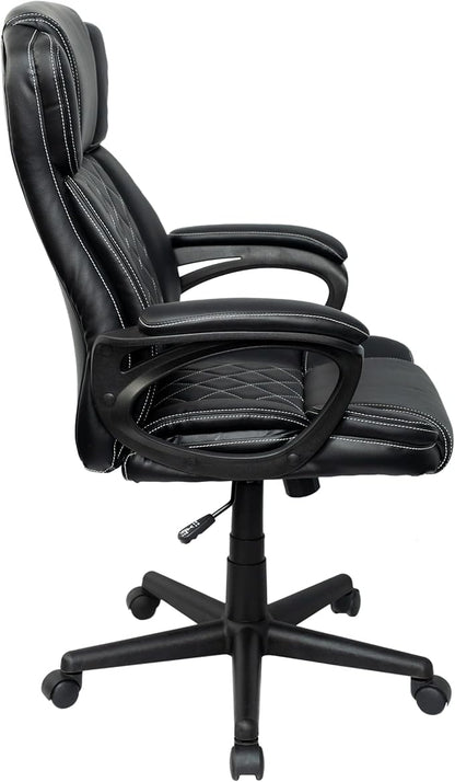 Techni Mobili Ergonomic Executive Office Chair, High Back, Adjustable Height, Lumbar Support, Diamond-Stitched Padding, Swivel Desk Chair with Armrests & Tilt Recline for Home Office or Work (Black)