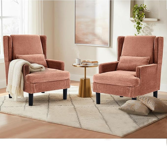 Accent Chair for Living Room Chairs Upholstered Oversized Reading Chair Armchair Accent Chairs Set of 2 Living Room Chair with High Back and Wood Legs,Arm Chair Comfy Chair for Bedroom(Orange red)