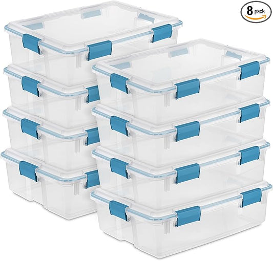 Sterilite 8-Pack Gasket Box, Weather-Resistant Storage Bins with Latching Lids, 37 Quart - Heavy-Duty Organizing Containers for Closet, Bathroom, and Office