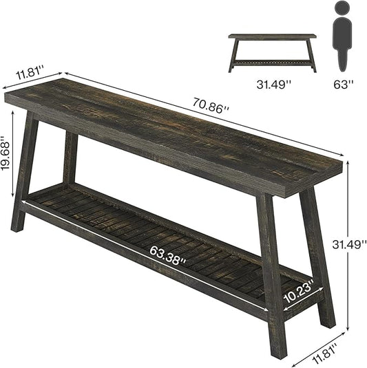 Tribesigns 70.86-Inch Console Table for Entyrway, Farmhouse 2-Tier Entry Entrance Table, Narrow Long Sofa Table Behind Couch, Dark Brown
