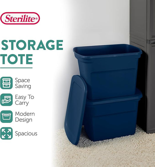 Sterilite 32-Pack Plastic Storage Bins, 18 Gallon Tote Containers with Lids, Marine Blue
