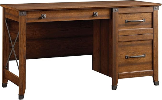 Sauder Carson Forge Vintage Rustic Computer Desk for Home Office with Drawers, in Washington Cherry