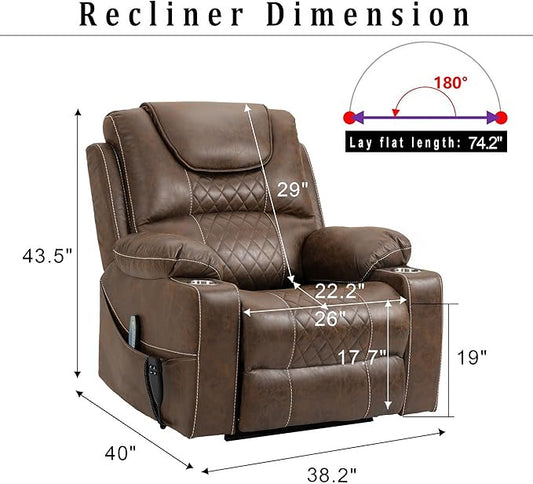 Large Power Lift Recliner Chair Sofa with Massage and Heat for Big and Tall Elderly,Infinite Positions,Dual Motor,Cup Holders,Extended Footrest,Air Leather Home Theater Seat