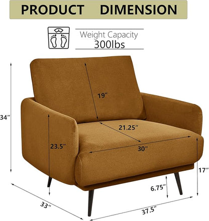 Oversized Accent Chair for Living Room Chairs Reading Arm Chair Comfy Modern Single Sofa Side Chairs with Metal Legs & Soft Cushion for Bedroom, Waiting Room (Velvet Brownish, Set of 1)