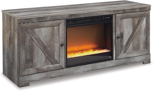Signature Design by Ashley Wynnlow Farmhouse 63" TV Stand for TVs up to 72" with Electric Fireplace, Light Gray