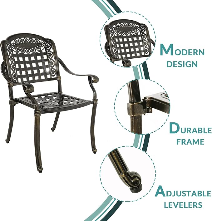 MEETWARM 9-Piece Outdoor Furniture Dining Set, All Weather Cast Aluminum Patio Garden Set with 8 Chairs,1 Oval Table, 2" Umbrella Hole, Dark Bronze