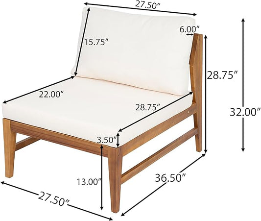Christopher Knight Home Suri Set of 2 Acacia Wood Lounge Chair Outdoor, Contemporary Accent Chair Set with Weather Resistant Cushion, Deep Seating Armless, Comfy Patio Chairs, Teak + Cream