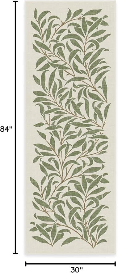 RUGGABLE x Morris & Co Machine Washable Runner Rug – Pure Willow Boughs Green 2.5x7, Stain-Resistant, Non-Slip – Washable Rug for Hallway, Entryway, Living Room & Kitchen–with Standard Pad