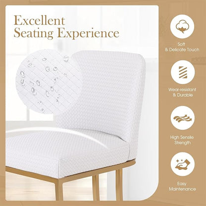 Sophia & William 24 Inch Bar Stools for Kitchen Island, Counter Height Bar Stools with Back,Modern PU Leather Gold Polished Bar Chairs,Supports 330lbs,Creamy White