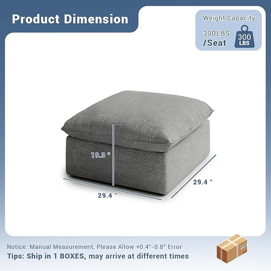 Cloud Movable Ottoman, Waterproof Down Filled Modular Sectional Sofa, High Backrest Sectional Couches for Living Room, Modern Modular Couch with Removable Cover, Dark Gray