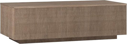 Henn&Hart 48" Fluted Rectangular Low-Profile Coffee Table for Living Room, Family Room, or Office, Antiqued Gray Oak