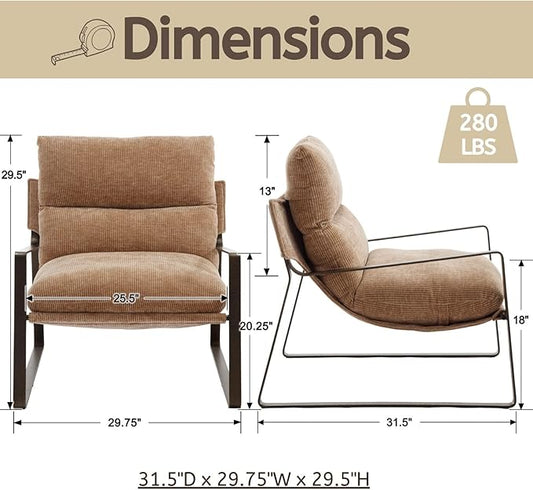 LukeAlon Modern Chenille Accent Armchairs Set of 2, Upholstered Lounge Chairs with Brass Metal Frame Thickened Cushion Single Sofa Chair Comfy Leisure Chair for Bedroom Living Room, Khaki