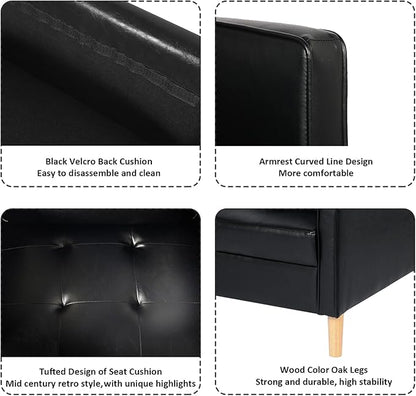 STHOUYN Faux Leather Comfy Black Accent Arm Chair Single Sofa Living Room, Bedroom Chair Reading Chairs for Adults, Suitable for Small Spaces Office Couch, Easy Assembly