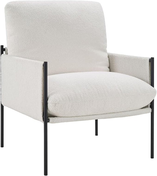 FLEXISPOT Accent Chair for Living Room,Arm Chair for Bedroom,with Wide Large Plus Size Cushion,Metal Frame,Reading Bedroom Chair Armchair for Home/Office/Cafe/Apartment/Waiting Room,White