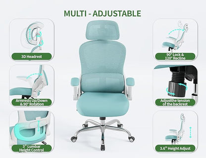 Office Chair - Ergonomic Office Chair with Back Support, Ergonomic Computer Chair - Home Office Desk Chairs, 400lbs Wide Seat Big and Tall Office Chairs with Headrest, Comfy Desk Chairs(Blue)