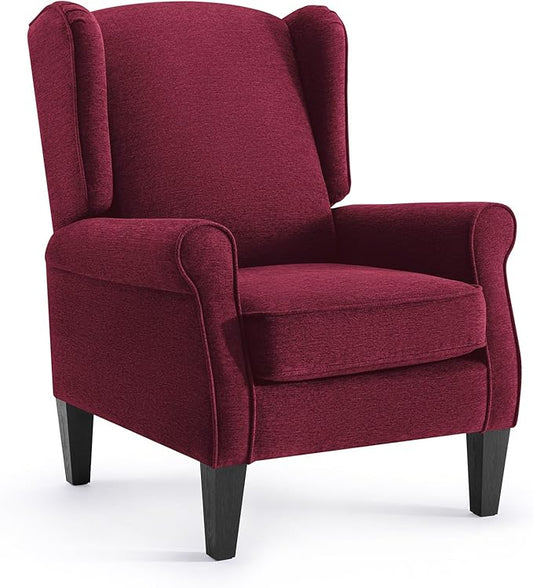 Dark Red Accent Chairs, Bedroom Burgundy Reading Chairs in Fabric, Elegant English Sidechair with Wing Back, Classic Modern Living Room Armchairs Sillas para Sala