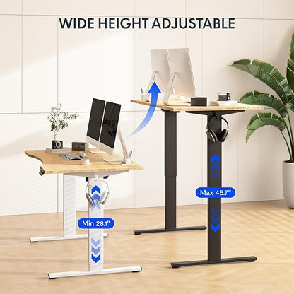 FLEXISPOT EN1 Bamboo Standing Desk, 60 x 30 Inches Whole-Piece Electric Adjustable Height Desk for Home Office (Black Frame + Bamboo Top, 2 Packages)