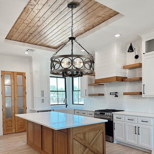Light Fixtures Ceiling Mount,5 Light Flush Mount Ceiling Light with Chain,Height Adjustable Rustic Farmhouse Chandeliers for Dining Room,19.71" Black Chandelier Modern Pendant Light Fixture