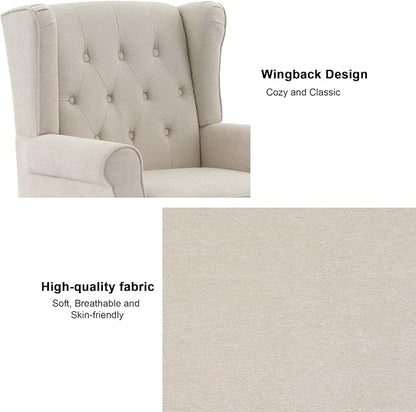 Accent Chair, Upholstered Armchair with Button Tufted High Back & Solid Wood Legs, Comfy Wingback Reading Single Sofa Chair for Small Spaces, Living Room, Bedroom