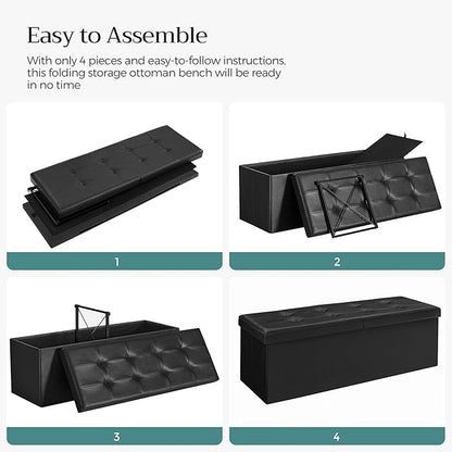 SONGMICS MAZIE Collection - 43 Inches Storage Ottoman Bench with Flipping Lid, Storage Chest with Iron Frame Support, Load 660 lb, for Living Room, Bedroom, Synthetic Leather, Black ULSF75BK