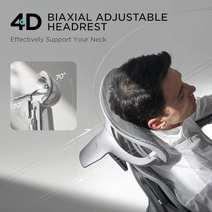 Hbada E3 Pro Ergonomic Office Chair, Big and Tall Office Chair - with 3-Zone Dynamic Lumbar Support, 4D Adjustable Headrest, 6D Adjustable Armrests, Swivel, Grey