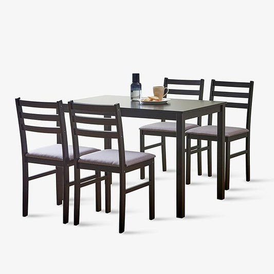 Livinia Seattle 5-Piece Wooden Dining Table Set for 4, Modern Farmhouse Kitchen Dining Room Set with Solid Wood Ladder Back Chairs for Small Space (Black)