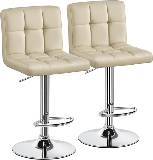 Yaheetech Bar Stools Set of 2, Adjustable PU Leather Swivel Barstools, Modern Counter Stools with Back and Footrest for Bar, Kitchen, Dining Room, Khaki