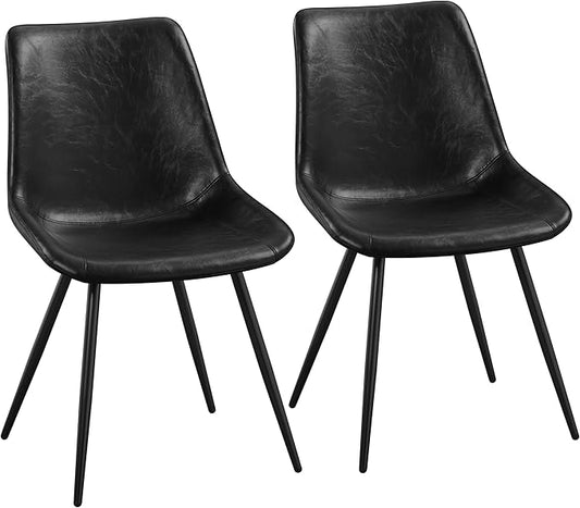 Yaheetech Dining Chairs Set of 2 Modern Upholstered Dining Room Chairs with Faux Leather Seat and Metal Legs for Home, Kitchen, Armless Design, Black