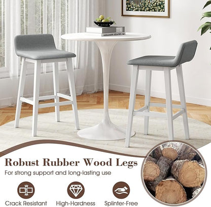 COSTWAY Wooden Bar Stools Set of 4, 29-inch Height Upholstered Padded Seat, Low Backrest, Footrest, Rubber Wood Legs, Armless Bar Chairs for Kitchen Counter Island, Dining Room, White+Gray