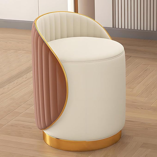 Swivel Round Vanity Stool - with Back Modern Comfy Vanity Chair/upholstered Ottoman Living Room Bedroom Makeup Chair,Brown