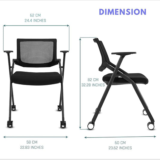 6 Pack Stackable Conference Room Chairs with Wheels and Paddle, Ergonomic Mesh Back and Arms for Meeting, Conference, Reception, Training Room & Home Office Desk Folding Chairs