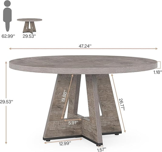 Tribesigns Round Dining Table for 4, 47 inch Farmhouse Circle Kitchen Table with Wooden Pedestal Base for Kitchen, Dining Room, Living Room (Grey)