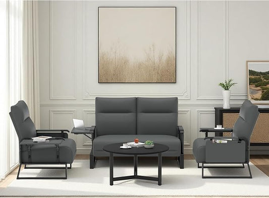 Modular Cloud Sectional Couches for Living Room, Faux Leather Loveseat & Accent Chairs Set of 2, Upholstered Sectional Sofa Set for Office, Gray