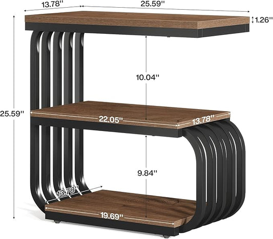 Tribesigns Small End Table, Narrow Side or Bedside Stand, 3 Tier Design Accent Table with Metal Frame, Industrial Vintage Nightstand for Living Room, or Small Spaces (2, Brown)