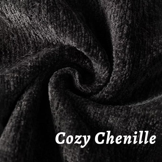 Black Decorative Throw Pillow Covers 18x18 Inch Set of 2 Cozy Soild Chenille Cushion Cases Soft Textured Square Couch Pillows Cover Boho Accent Farmhouse Pillowcases for Sofa Bed