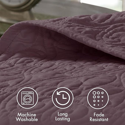 Madison Park Quebec Reversible Damask Design, Double Sided Quilting All Season, Lightweight Coverlet Bedspread Bedding Set, Matching Shams, King(120"x118"), Purple