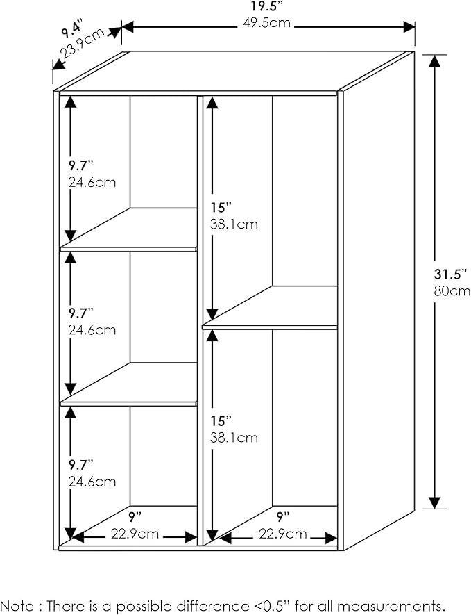 Furinno LUDER Book Shelf, 5-Cube Bookshelf, Reversible Bookcase, 9.4 x 19.5 x 31.5, for Living Room, Bedroom, Home Office, Blackwood