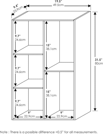 Furinno LUDER Book Shelf, 5-Cube Bookshelf, Reversible Bookcase, 9.4 x 19.5 x 31.5, for Living Room, Bedroom, Home Office, French Oak