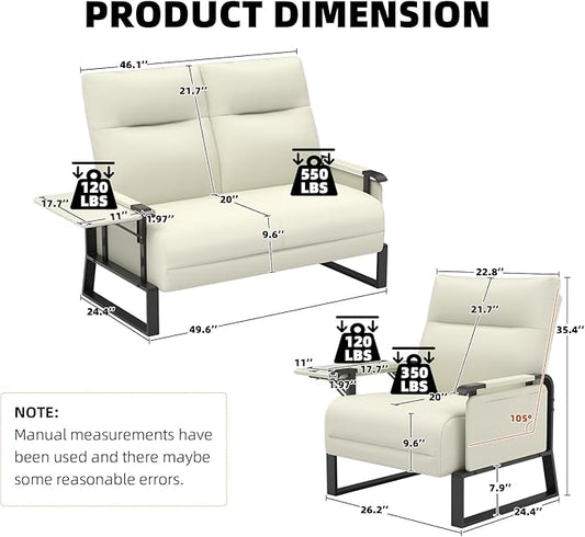Modular Cloud Sectional Couches for Living Room, Faux Leather Loveseat & Accent Chairs Set of 2, Upholstered Sectional Sofa Set for Office, Beige