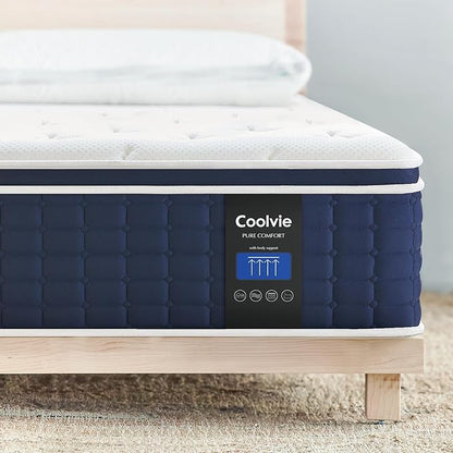 Coolvie Queen Mattresses 14 Inch, Soft Gel Memory Foam Mattress in a Box with Euro Top Medium Plush Feel, Supportive Independent Pocket Springs for Pressure Relief & Motion Isolation- 100 Night Trial