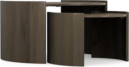 SIMPLIHOME Robin 2-Piece Nesting Coffee Table Set - 32 and 23 inch Wide Solid Mango Wood Round Living Room Tables in Ash Grey, Modern Space-Saving Center Table Set with Curved Legs, Assembled
