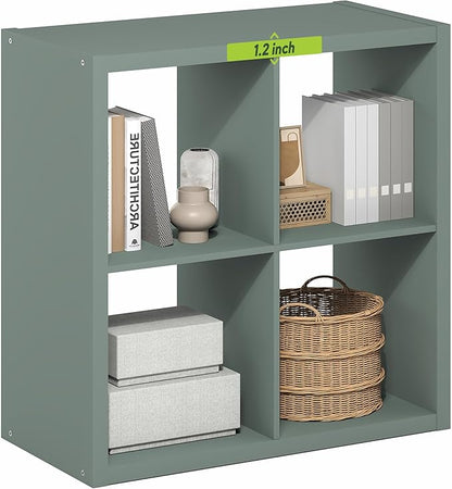 Furinno Cubicle Book Shelf, 4-Cube Thick Frame Bookshelf, Reversible Bookcase with Open Back, 14.6" x 30" x 30", for Living Room, Bedroom, Home Office, Sage Green