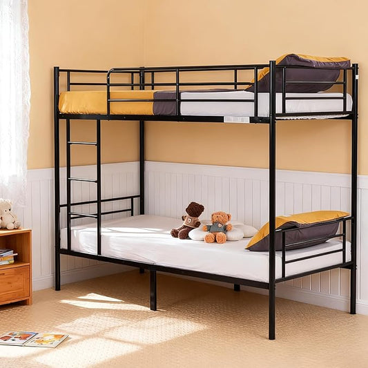 Karl home Black Bunk Bed Twin Over Twin, Metal Bunk Bed with Built-in Ladder and Safety Guardrail, Space-Saving Twin Bunk Beds for Kids, Teens & Adults, No Box Spring